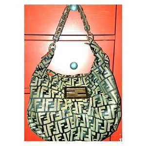 FENDI BRONZE ZUCCA PRINT CANVAS MIA HOBO